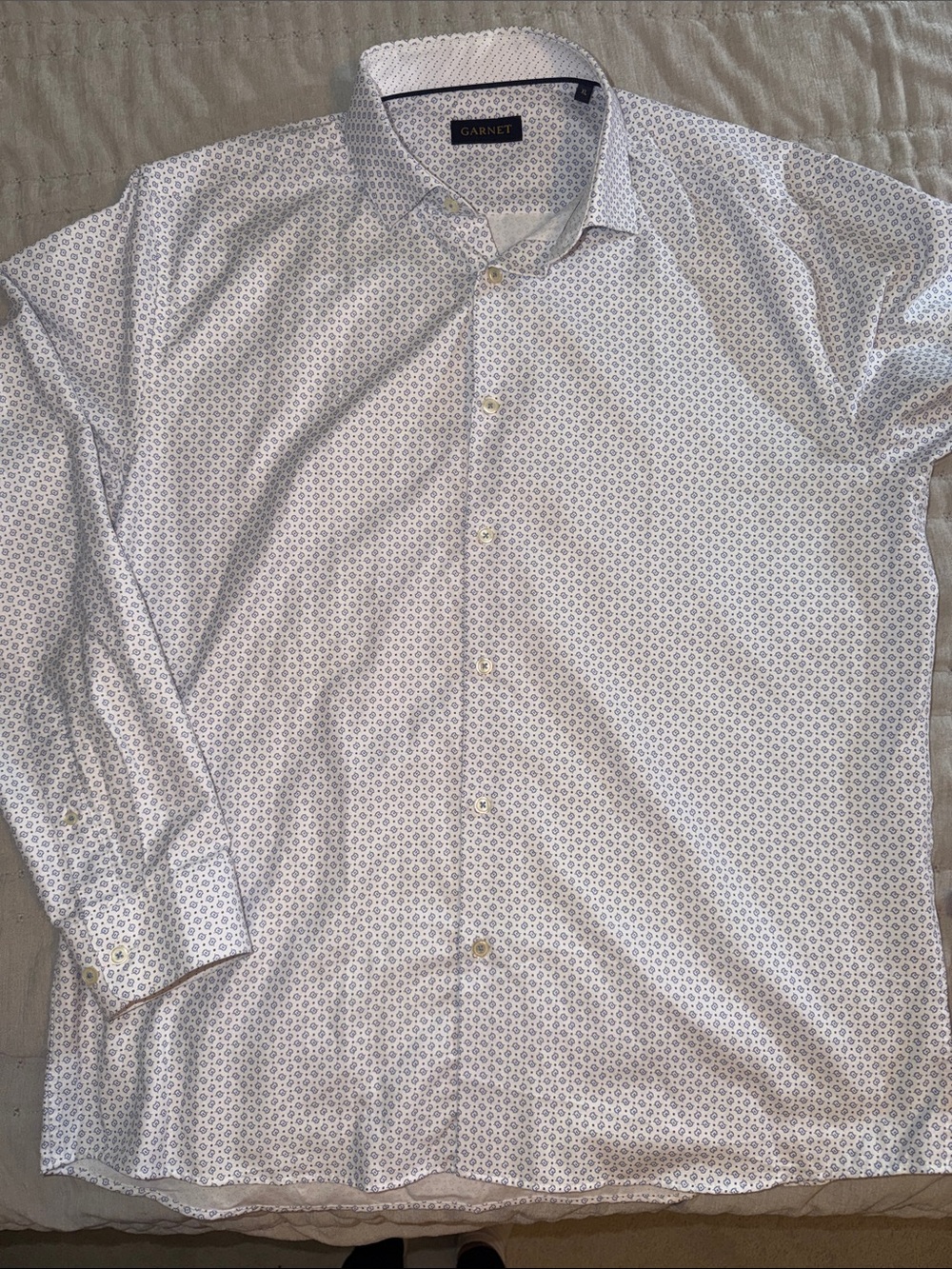 Garnet White Geo-Print Men's Dress Shirt